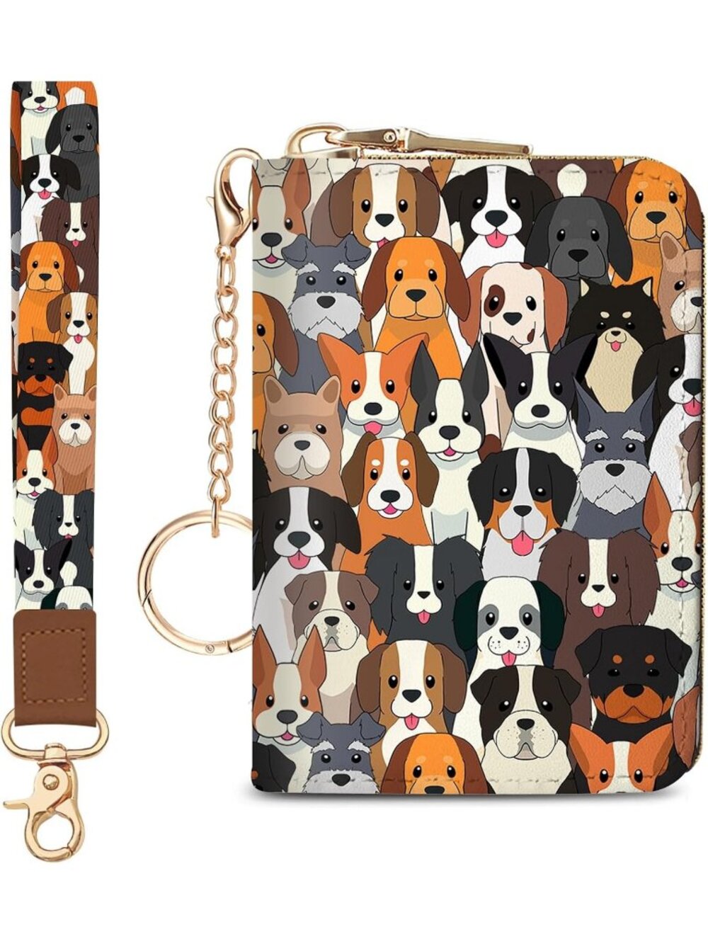 Women Wristlet Dogs RFID Credit Card Holder Bird Keychain Travel Zipper Wallet